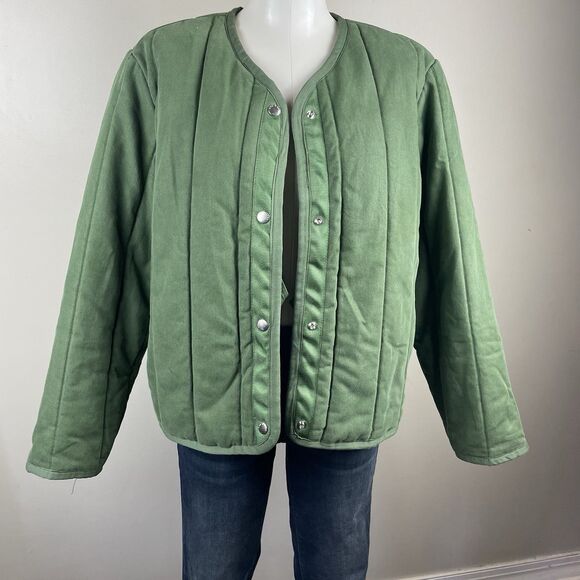 RAG & BONE Liner Quilted Slub Cotton Canvas Jacket Army Green Size Large Boho - Picture 1 of 9